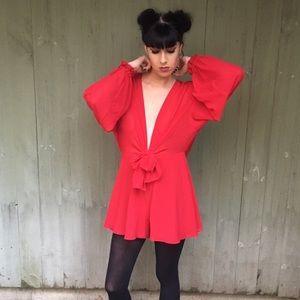 Nasty Gal Red Long-Sleeve Romper